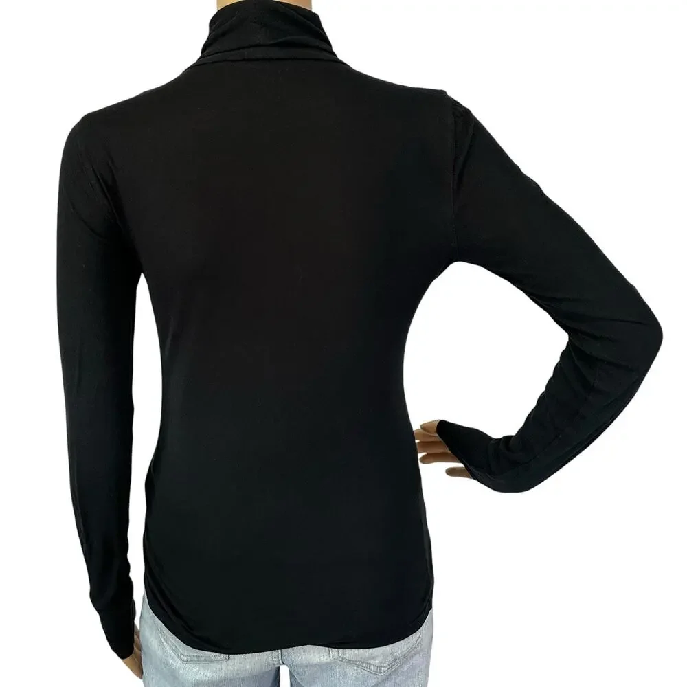 J. Crew Feather Jersey Cotton Turtleneck Top Black CN176 Size XS